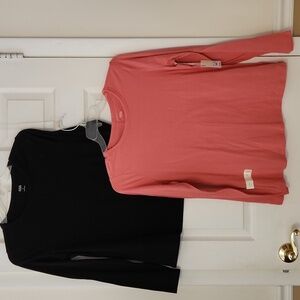 Two Long Sleeve a.n.a. Tees in Black and Tropical Rose NWT Size Large